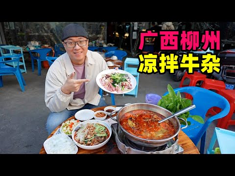 Cold beef offal in Liuzhou, Guangxi广西柳州凉拌牛杂，红油酸辣爽口，芥末鱼籽生牛，阿星坐水上公交