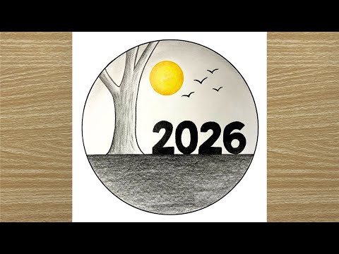 Happy new year drawing 2026 / Easy new year scenery drawing / 2026 drawing step by step