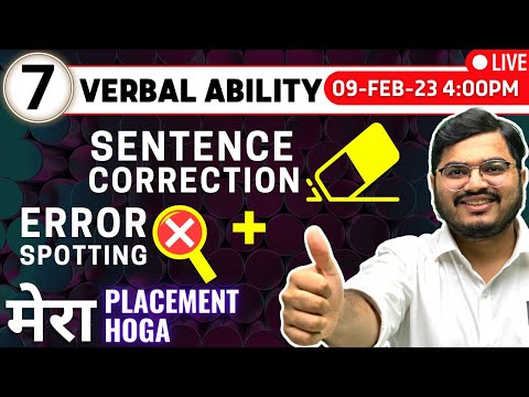 🛑 Lecture 7 - Sentence Correction + Error Spotting | Verbal Ability| Mera Placement Hoga |