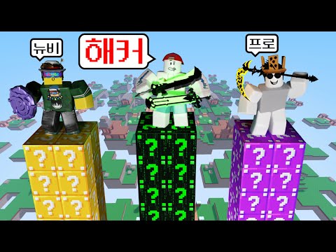 세상에서 가장 높은 *럭키블럭 타워*에서 살아남을 수 있을까?😂😱 뉴비vs프로vs해커 (로블록스 배드워즈)