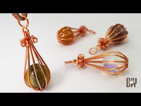 Water Drop cage pendant with large spherical stone without holes 471