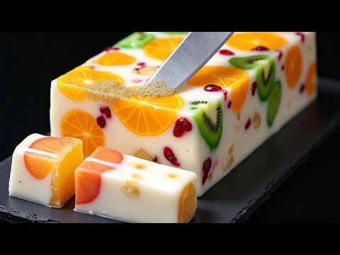 Just milk and fruit! Delicious and healthy dessert without gelatin and baking in 5 minutes