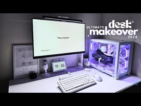 Ultimate Desk Makeover 2024🌼| white aesthetic, new monitor, new mouse