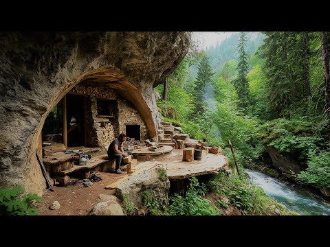 I Built a Hidden Underground Forest Shelter | Cozy Stone Cabin with Fireplace