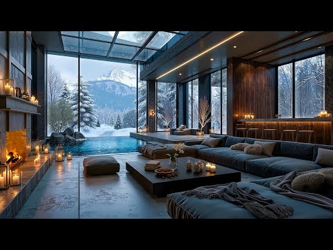 Snowfall Living Room Ambience with Winter Jazz ❄️ Tranquil Jazz Music and Fireplace Glow to Unwind