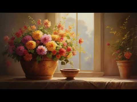 4K TV Frame Art: Golden Vase with Blooming Flowers – Elegant Home Décor