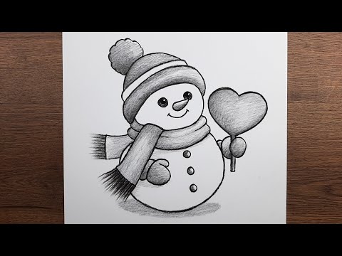 Kolay karakalem çizimler, adım adım sevimli kardan adam resmi nasıl çizilir