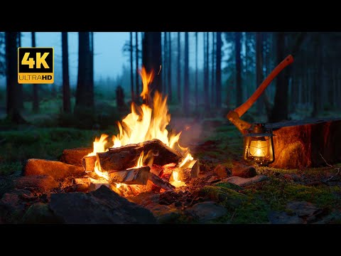 4K 📺 Night Campfire in the Deep Forest 🔥 100% Real & Authentic Sounds