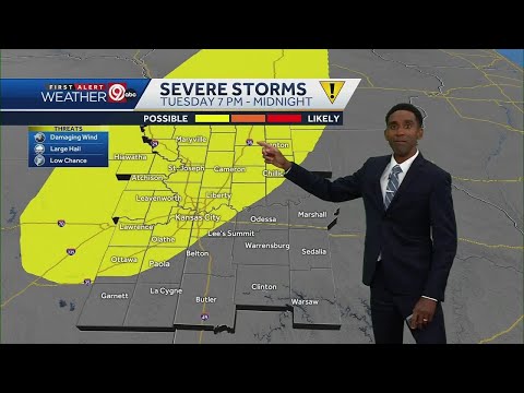Spotty showers tonight ahead of more storms on Tuesday