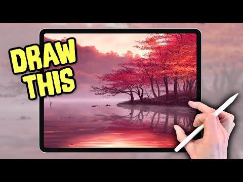 FALL Tree Lake DRAWING Tutorial in PROCREATE