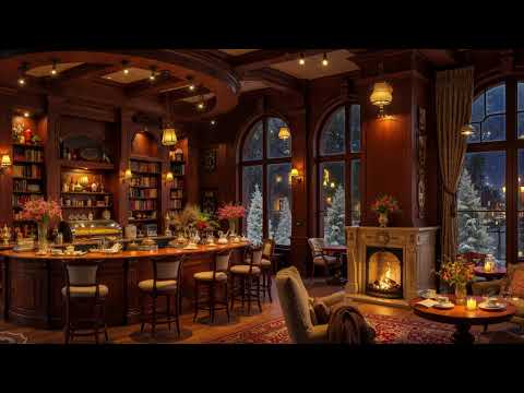 Cafe Night Jazz Music ☕ Cozy Winter Ambience & Warm Fireplace Sounds for Stress Relief, Study, Work