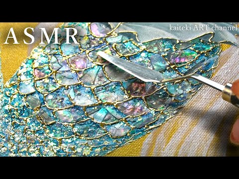 【ASMR】本物の貝を割って人魚を描く🧜‍♀️アクリル画　Acrylic Painting, Mermaid painted with real shells