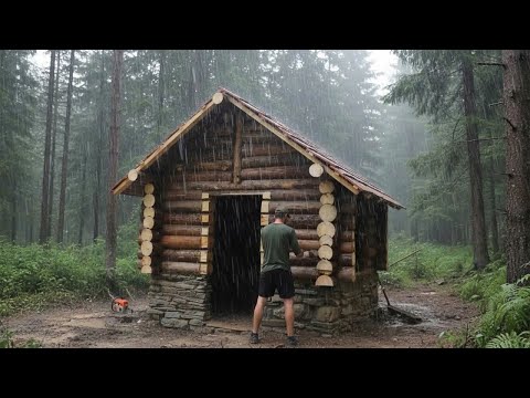 30 Days Building Wooden House On a Mountain, Clay Fireplace, Fish Trap, Catch and Cook