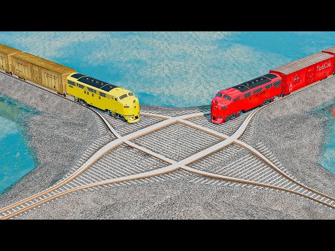 Colorful Train vs Train vs Double Wide Impossible Weird Rail Track Crossing Deepwater | BeamNG.drive