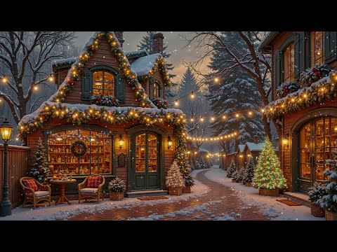 Relaxing Christmas Jazz 2026 At Street Cafe - Outdoor Coffee Shop Ambience With Gentle Snowfall