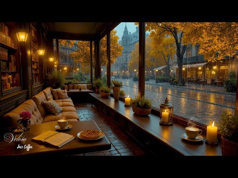 Lost in the Warm Glow of Jazz Music 🍂 Rainy Café Ambience, Candlelight Serenity & Peaceful Streets