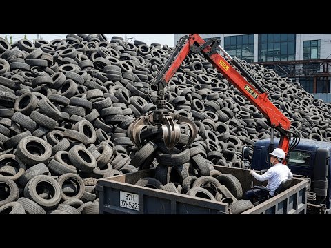 Massive Scale Recycling of Tires and Scrap Metal. Unbelievable Process! Compilation