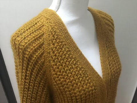 ЧАСТЬ 1. Кардиган. Реглан сверху.Полуанглийская резинка. Подрез. Raglan.Cardigan.Brioche stitch.