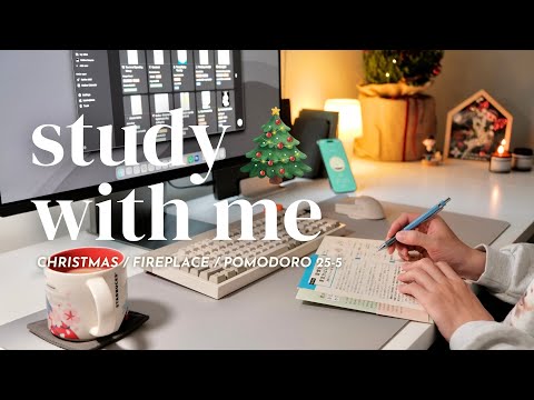 🎄 2-HOUR STUDY WITH ME | Christmas Edition | 🔥 Fireplace Sounds, Pomodoro 25/5