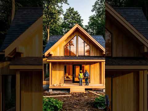 the process of making a wooden house by professional workers, a comfortable and aesthetic house