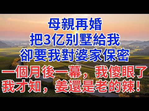 母親再婚，把3亿别墅給我，卻要我對婆家保密，一個月後的一幕，我傻眼了，我才知，姜還是老的辣！#為人處世#慧心家事#小說#故事#故事分享#婆媳#家庭關係