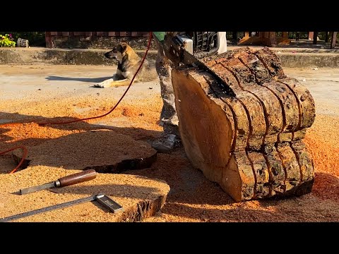 Masterpiece Woodworking with Huge Strange Tree Stump // Super Sturdy Unique Wooden Table
