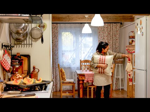 DIY Christmas decor. Warm and cozy country house atmosphere  Pumpkin pie