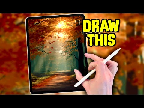 PROCREATE EASY Landscape Drawing Tutorial - Fall AUTUMN Path