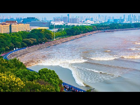 Live: Witness the Qiantang River tidal bore reaching its peak