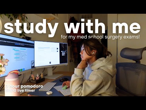 3 HOUR STUDY WITH ME | surgery med school exams! 🩺  :) 50/10 pomodoro