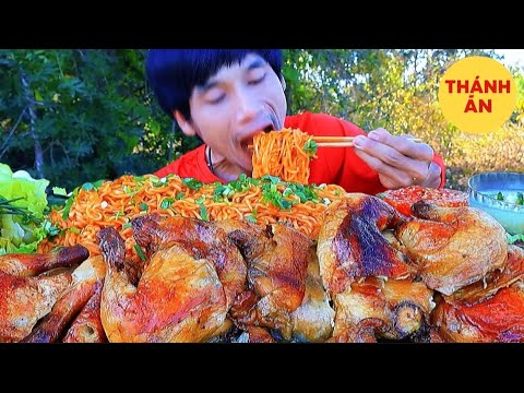 THÁNH ĂN: 15KG Gà Nướng & Mì Xào Siêu Cay | ASMR Mukbang Ăn Uống Thực Tế Khổng Lồ