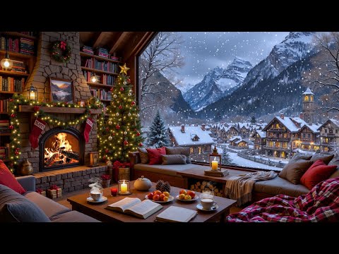 Relaxing Christmas Coffee Shop ☕ Smooth Jazz & Fireplace Sounds for Study & Work