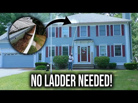 How To Clean Clogged Gutters from the Ground | 24ft Pressure Washer Extender Wand | No Ladder Needed