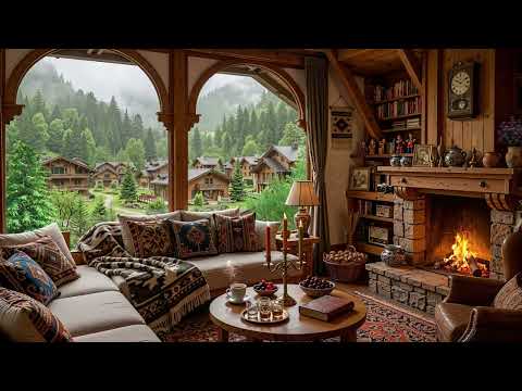 Chill Spring Cafe ☕ Soft Jazz Piano & Fireplace Sounds for Work & Relax