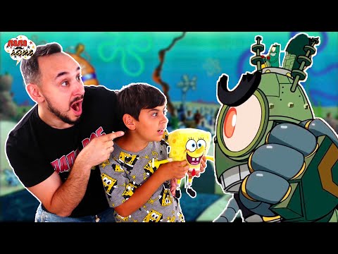 РОБОТ ПЛАНКТОН АТАКУЕТ! ПАПА РОБ И ЯРИК ИГРАЮТ В ГУБКА БОБ: ПОГОНЯ ЗА ФОРМУЛОЙ!