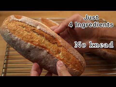 Just 4 ingredients NO KNEAD bread! Any one can make at home! Perfect Crusty Bread! @Theapron41