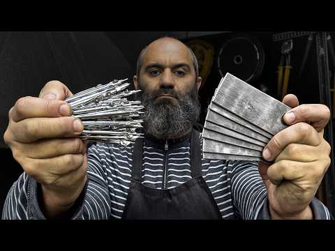 Forging a Damascus Tanto-Style Knife from Old Compasses