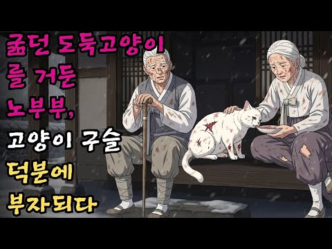 굶어 죽어가던 도둑고양이를 거두어준 가난한 노부부가 고양이가 물어온 신비한 구슬 덕분에 고을 제일가는 부자가 되다#야담 #민담 #전설 #설화수 