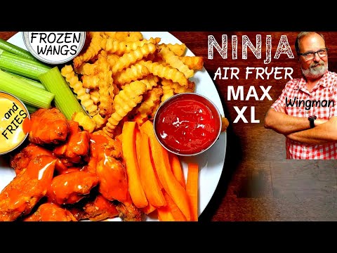 NINJA AIR FRYER MAX XL BUFFALO WINGS & FRIES From FROZEN | MAX CRISP TECHNOLOGY Demo Review WINGMAN