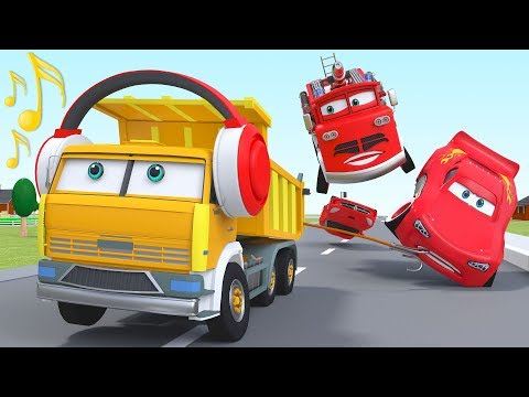Red Fire Engine Cartoon Rescue Lightning Mcqueen Disney Cars Animation City for Kids