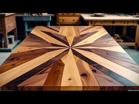 Repurpose Old Wooden Pallets Into Stylish Funiture// Table with a Geometric Inlay Design