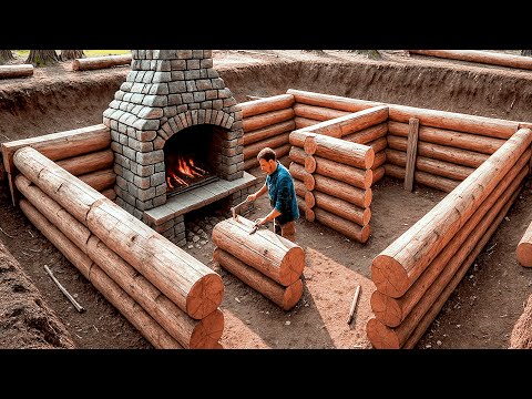 Man Builds Secret 2-Room Underground Log Cabin | 1-Year Timelapse by @bushcraftua1