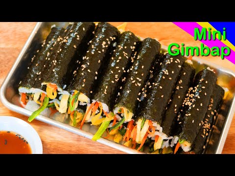 Mini Gimbap | A classic Korean street food | The recipe shows a new way of rolling | 꼬마김밥