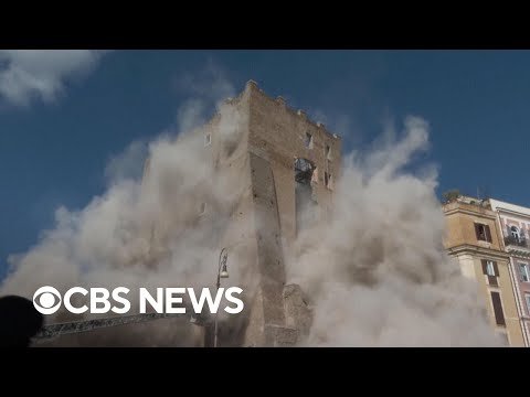 Medieval building partially collapses in Rome