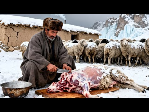 Afghan Shepherd’s Winter Survival  Cooking Sheep Meat  Simple Mountain Life