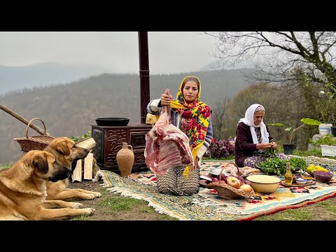 Gorme Sabzi! Cooking Herb Stew with Rice in Foggy Mountain Village 