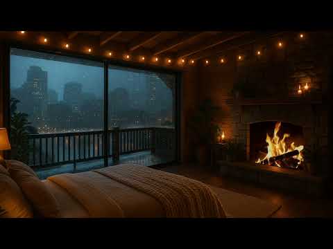 Cozy Rainy Night in the City | Fireplace & Rain Sounds for Focus, Relaxation, or Sleep