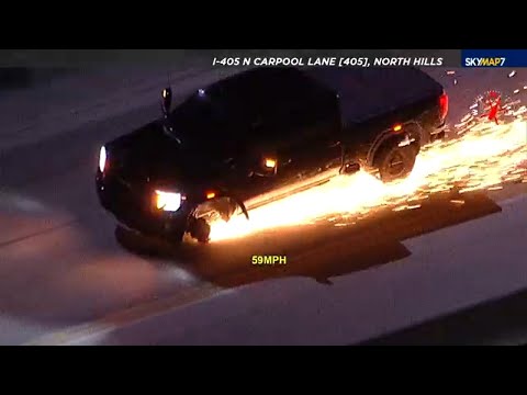 FULL CHASE: Sparks fly as driver in stolen truck leads high-speed chase