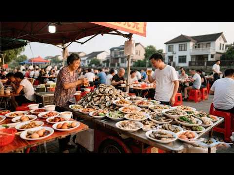 河鲜海鲜5元一盘，绍兴奶奶别墅区卖快餐，荤素100多个菜全卖5块【舟小九】