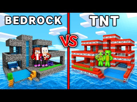 JJ and Mikey : BEDROCK vs TNT Family Swimming House in Minecraft - Maizen